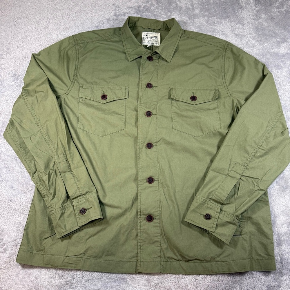Lucky Brand Button Down Long Sleeve Shirt Jacket Shacket Sz XLarge Olive Green